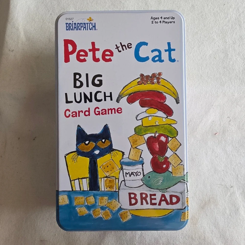 Pete the Cat Game Lot of 2:  Big Lunch Card Game Tin & I Love My Buttons Game